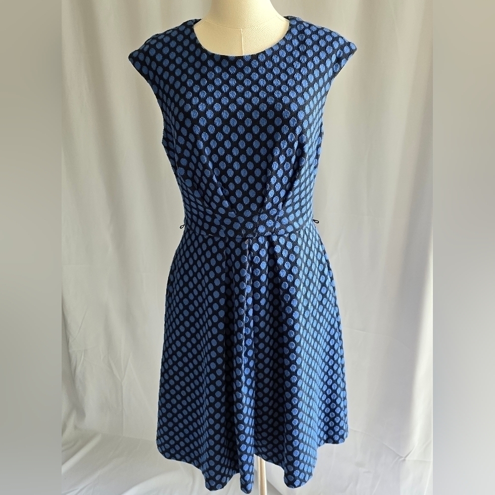 Maggy London Black Fit and Flare Sleeveless Mini Dress Blue Polka Dots Sz 10